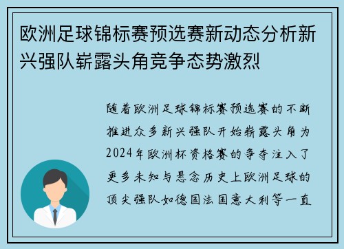 欧洲足球锦标赛预选赛新动态分析新兴强队崭露头角竞争态势激烈